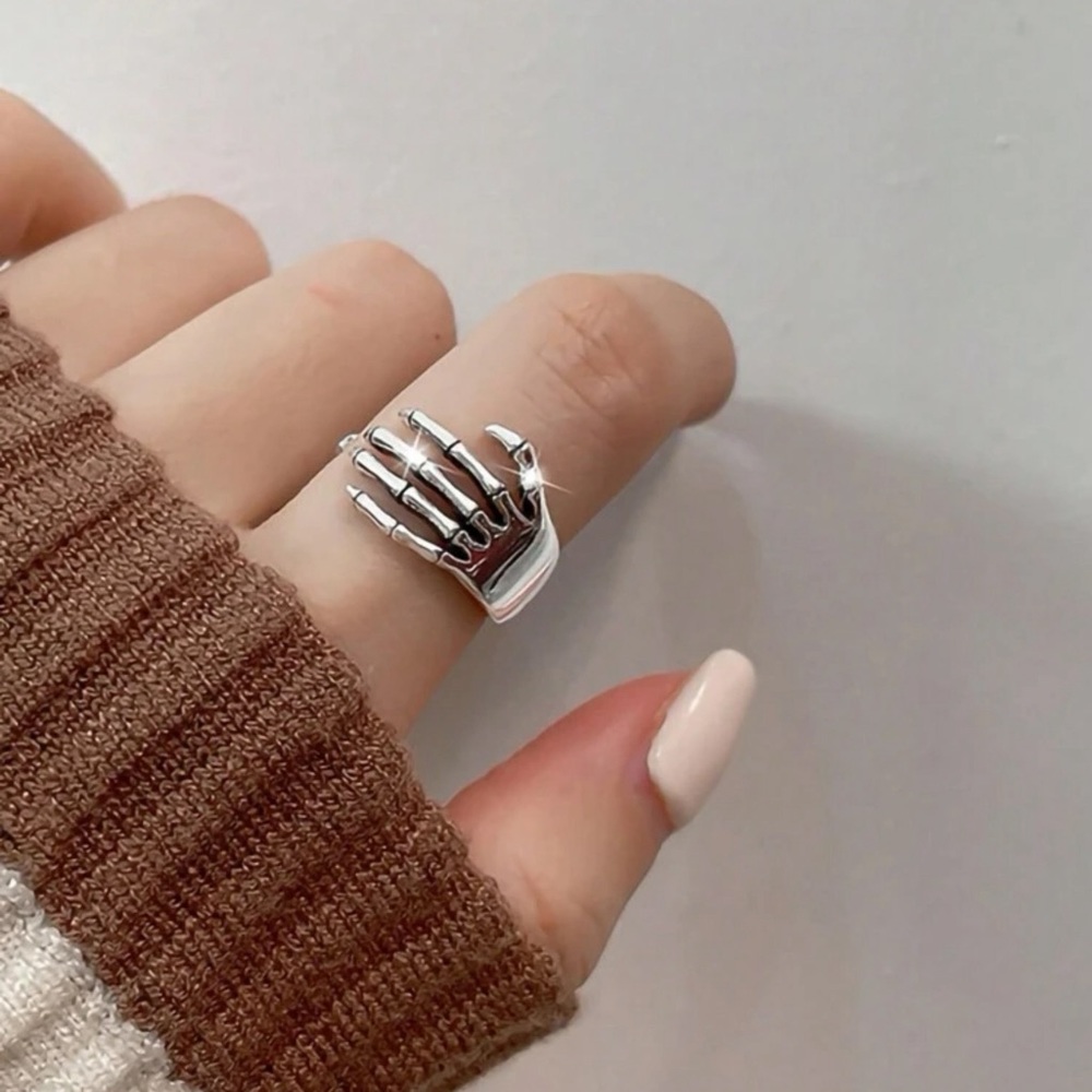 Silver Skeleton Hand Adjustable Ring - Picture 2 of 7